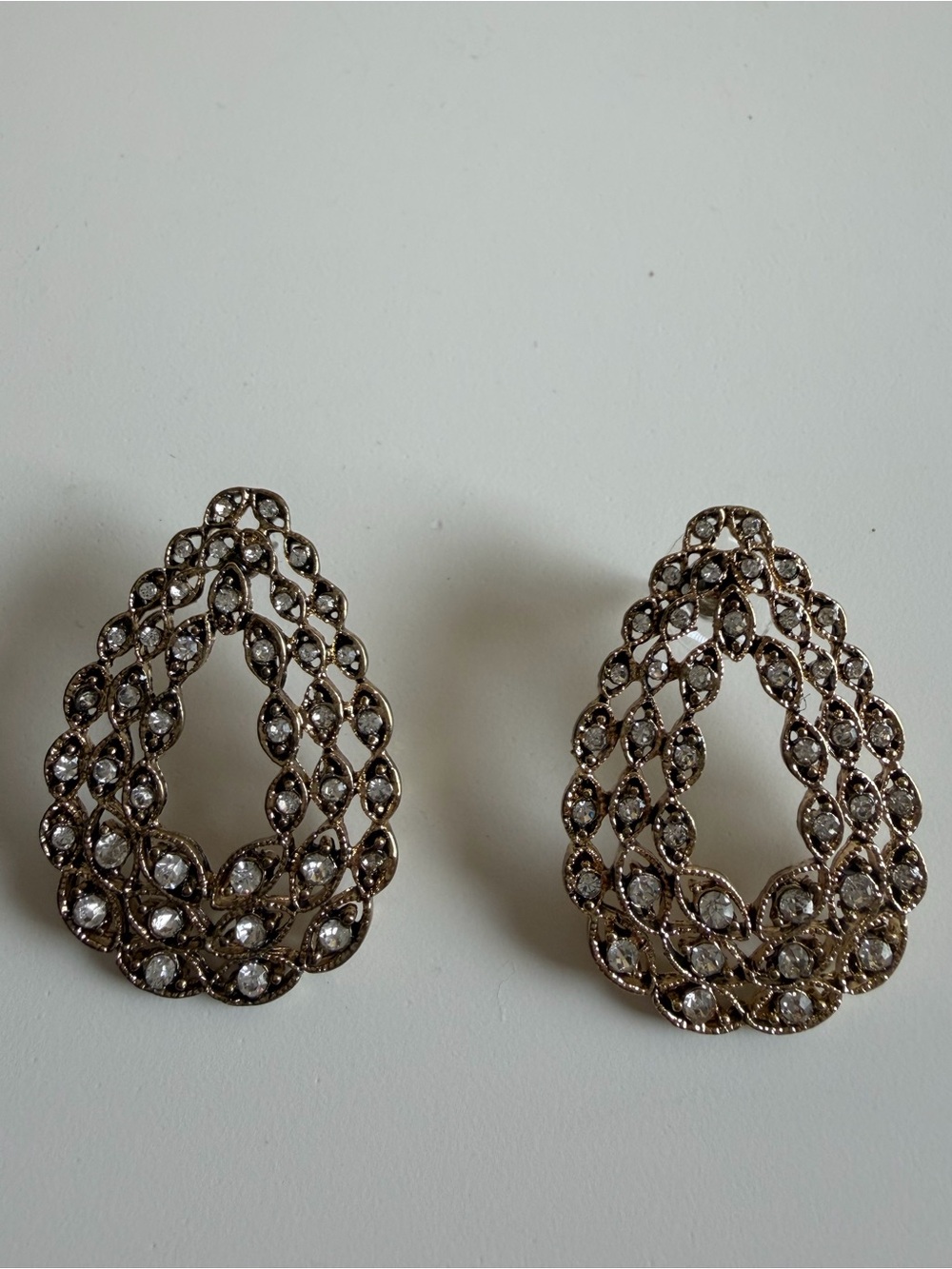 Vintage-Inspired Crystal Teardrop Statement Earrings - Silver Tone